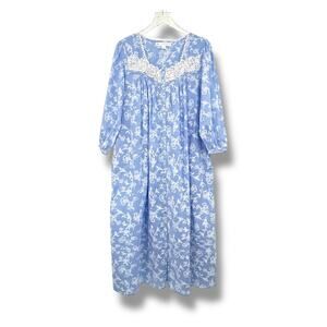 Eileen West ballet nightgown women's small blue floral embroidered button front